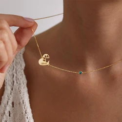 Engraved Name Paw Print Heart Necklace Custom Pet Memorial Jewelry Birthstone Charm Necklaces for Women Christmas Gift Choker