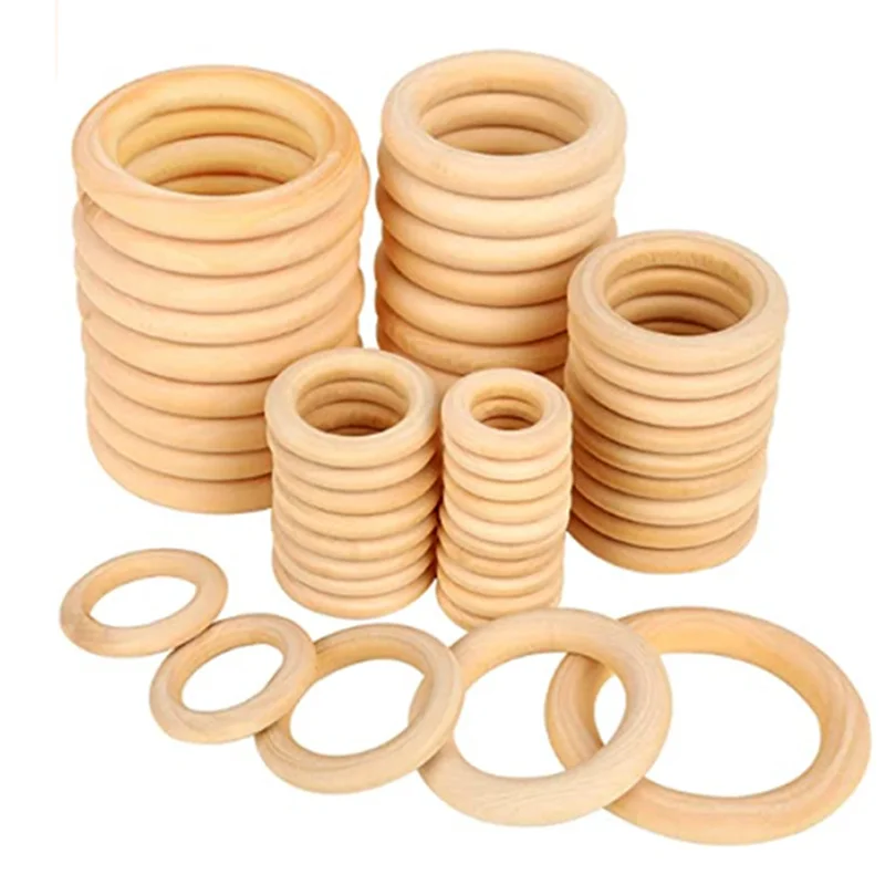 Wholesale Wooden Rings Circle DIY Kids Handmade Unfinished Solid Wood Hoops Craft Wedding Jewelry Making Party Decor 15-150MM