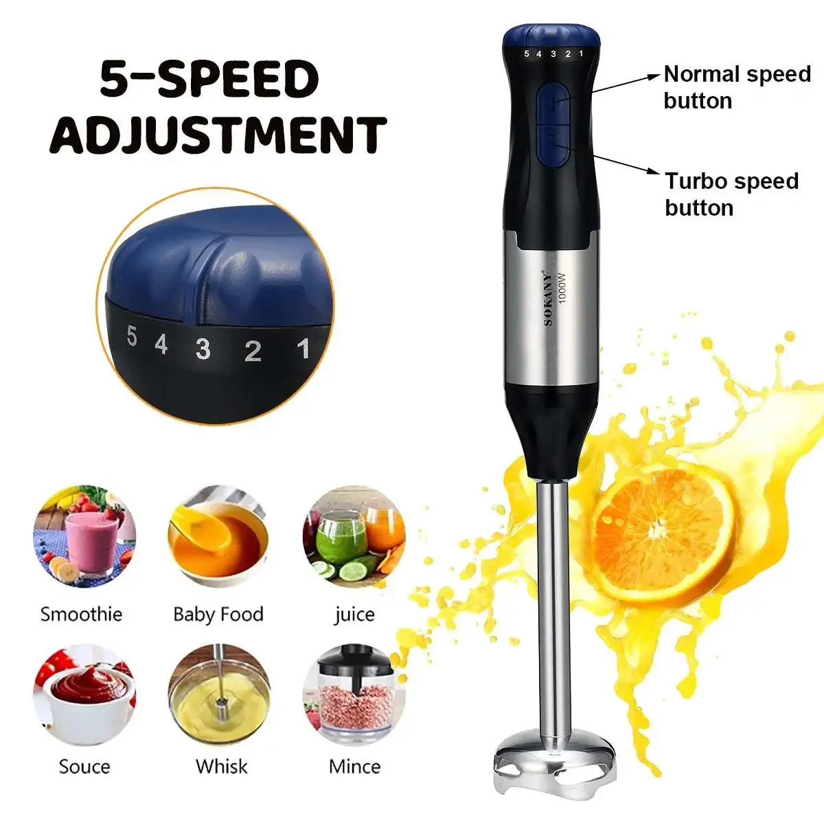 

4 in1 5 Speeds for Home Kitchen Auto Meat Mixer Grinder Vegetable Juicer Egg Mixer 1000W Handheld Blender Electric Mixer Grinder