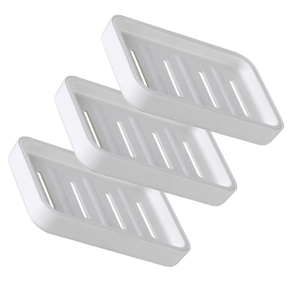

3pcs Dual-Layer Drainer Box Hollow Design Plastic Soap Holder For Bathroom Kitchen Countertop Drainable Soap Dish Container