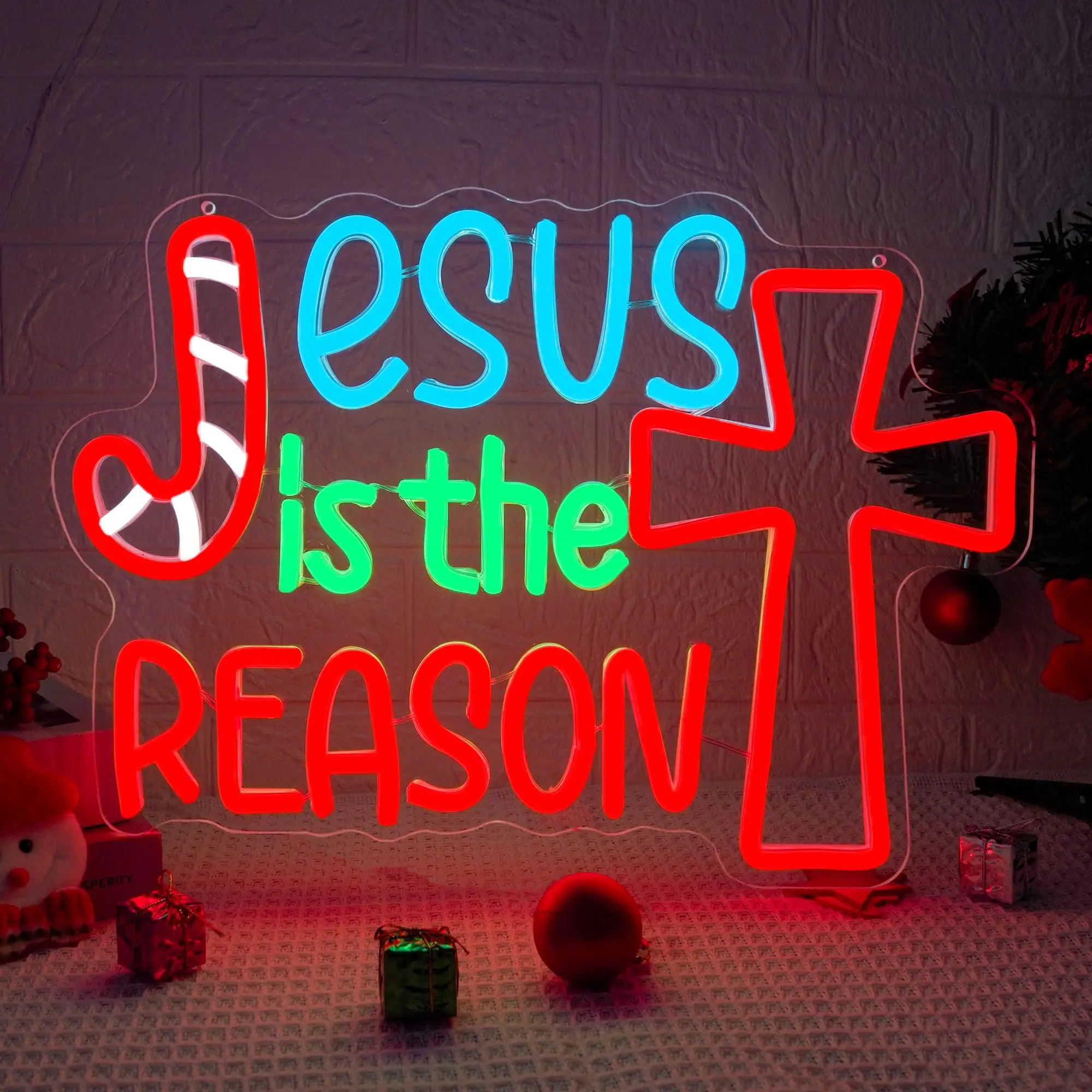 Неоновая вывеска «Иисус — это причина», красочная светящаяся вывеска с регулируемой яркостью, Рождественский декор для дома, церкви, праздничные подарки для вечеринок