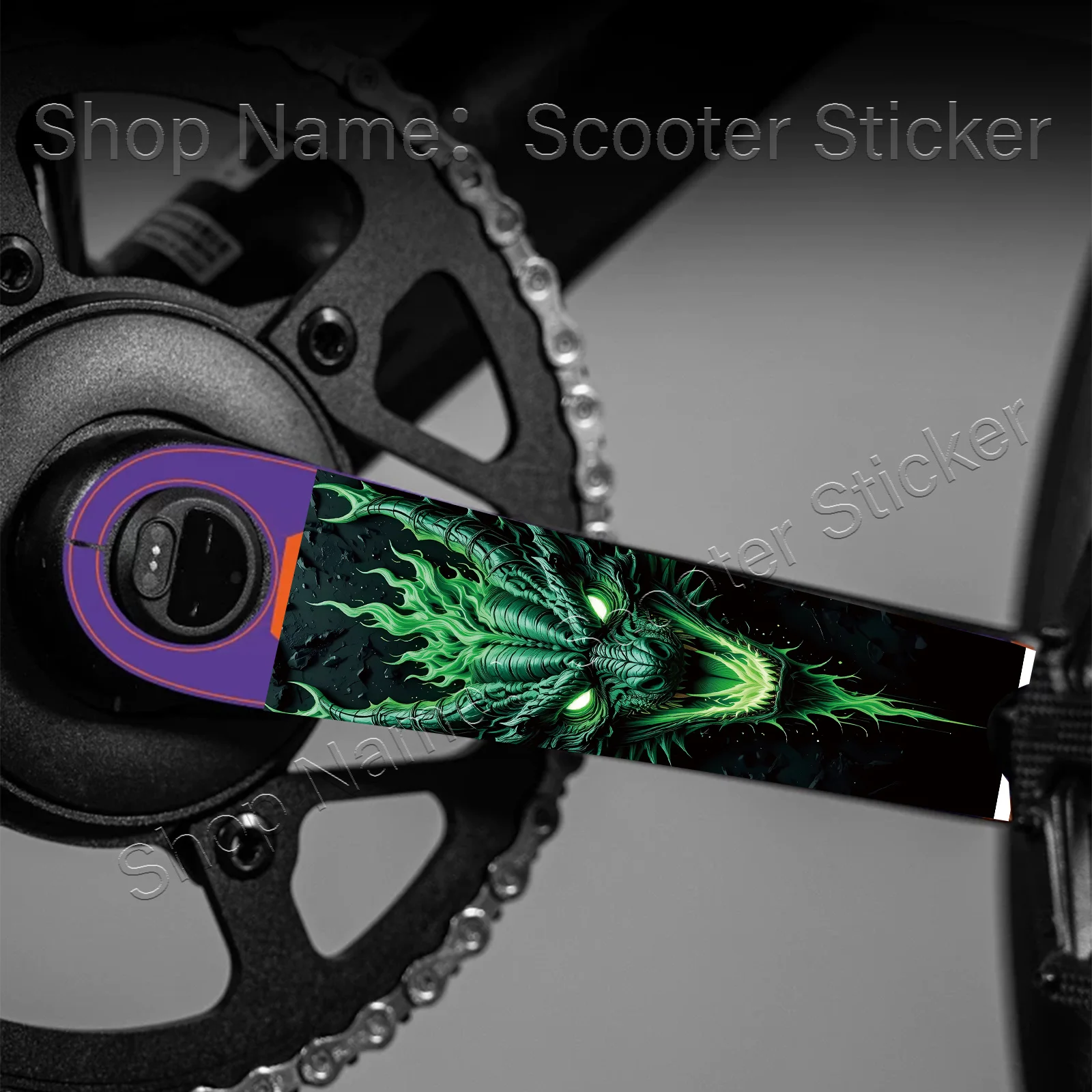 1Pair Green Dragon Bike Crank Arm Stickers, Waterproof Scratch Resistant Decals for Road Bike Crankset