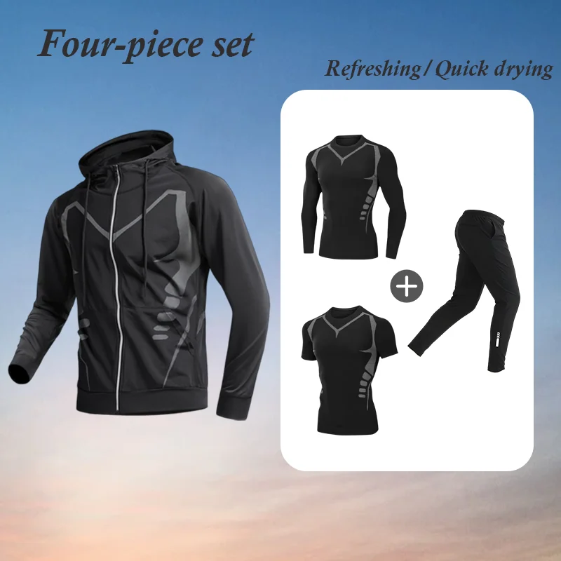 

Men's Four-Piece Gym Training Set Spring and Summer Quick Dry Sports Wear Comfortable Workout Outfit for Fitness Exercise