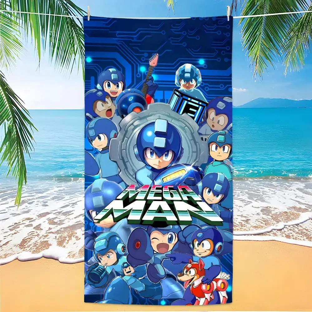 M-Mega Man Towel Polyester Beach Towel Quick Dry Sand Free Bath Towel for Summer Pool Travel Vacation