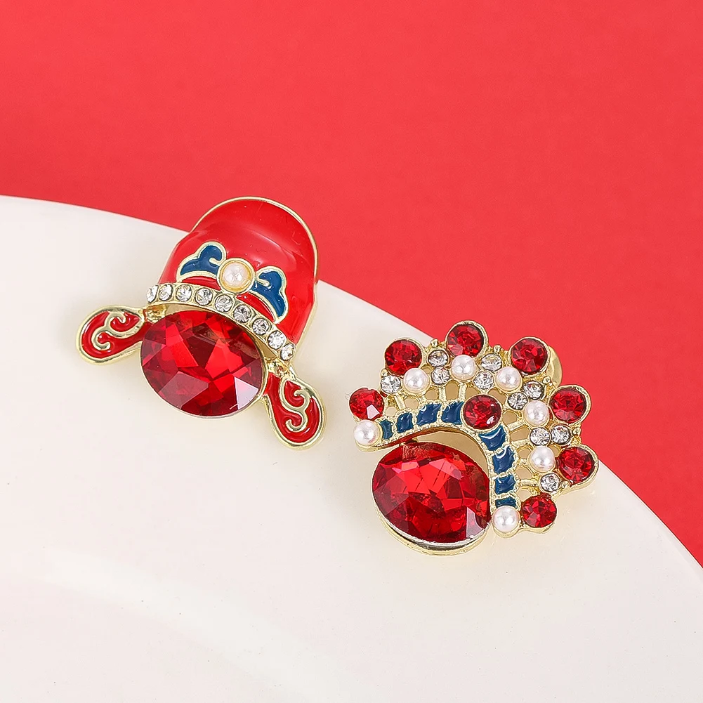 Red Diamond Peking Opera Earrings Ideal for Everyday Wear To Parties Fashion Jewellery for Women Traditional Holiday Giveaways