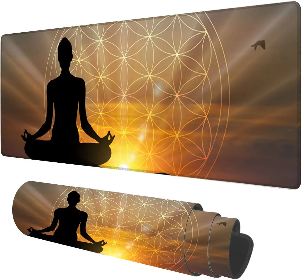 

Large Mouse Pad Human Body Yoga Meditation and Flower of Life Large XL Desk Mat Extended Waterproof Mouse Mat 31.5 X 11.8 Inch