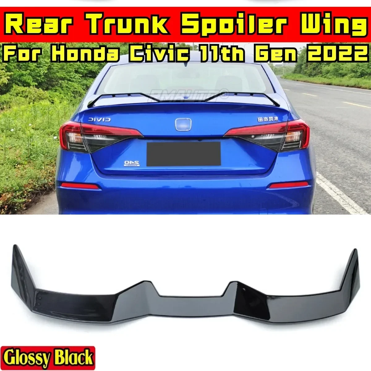 Civic Rear Trunk Spoiler Glossy Black European Style Car Rear Spoiler Rear Wing For Honda Civic 11th Gen 2022 Car Accessories