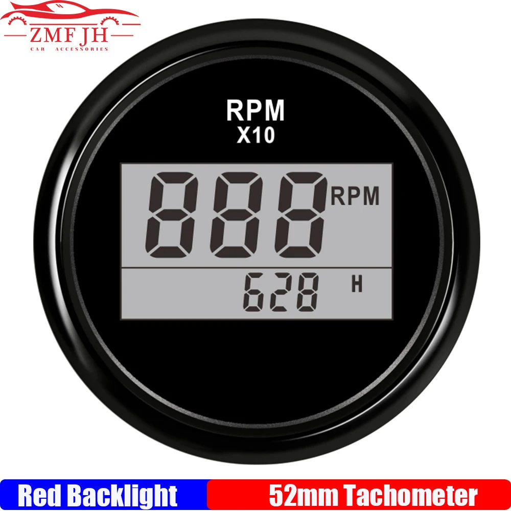 

Digital 0-9990RPM Tachometer 2" 52mm Tachometer Auto Car Marine Boat Yacht RPM Gauge with RED Backlight Hourmeter DC12V24V