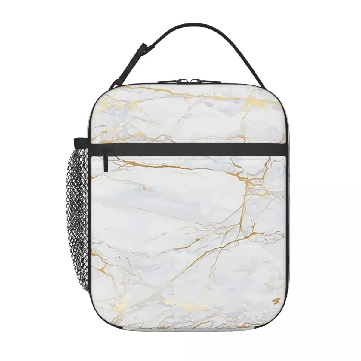White And Gold Marbl Insulated Lunch Bag for Women Kids Leakproof Food Boxes Thermal Lunch Box Tote