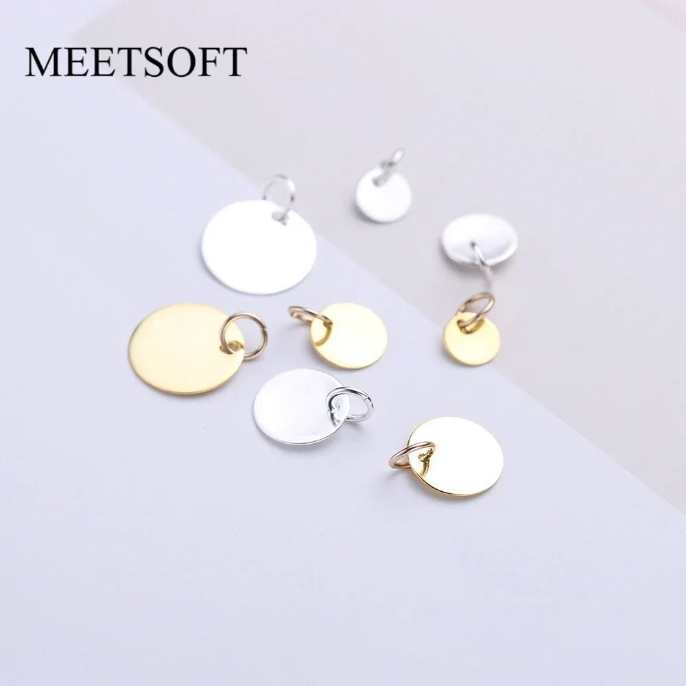 MEETSOFT 925 Silver 6-12MM Blank Round Disc Customize Engave Logo Pendant Charms of DIY Handmade Engaving  Accessories Wholesale