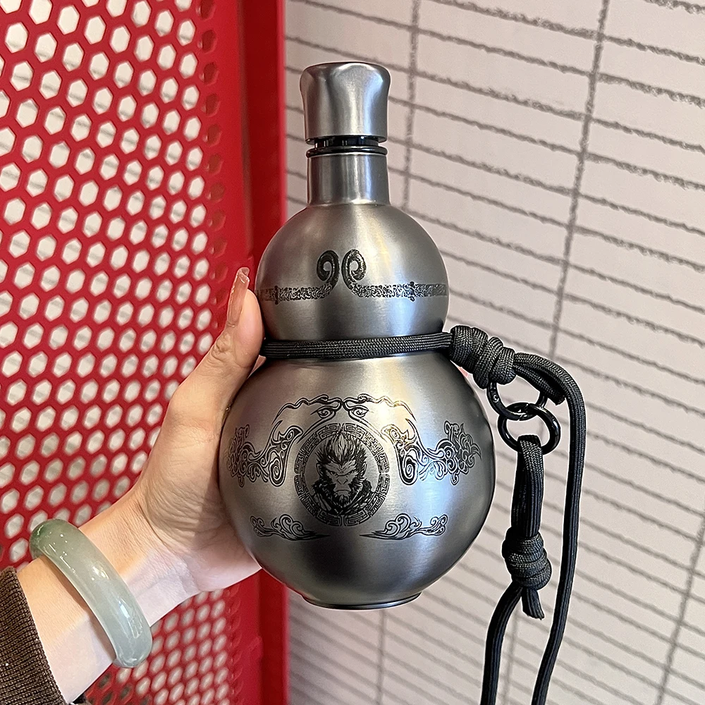 304 Stainless Steel Thermal Insulation Cup Black Game Cosplay Lanyard Outdoor Portable Wukong Theme Gourd Style Water Bottle