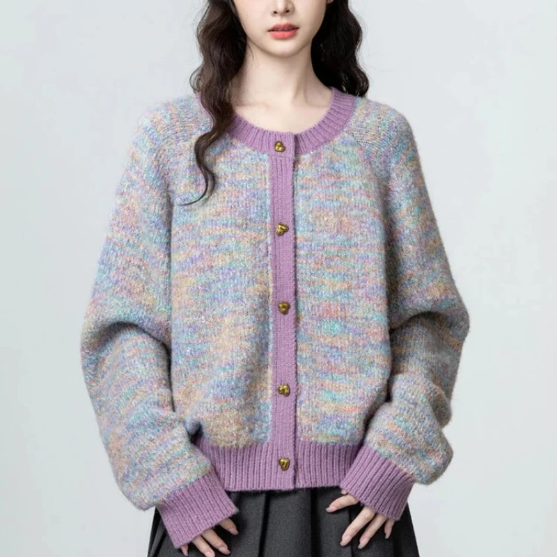 

Милый кардиган в стиле ретро, свитера, женские свободные осенние вязаные пальто с ленивым ветром, корейские элегантные зимние топы с круглым вырезом и длинными рукавами на пуговицах