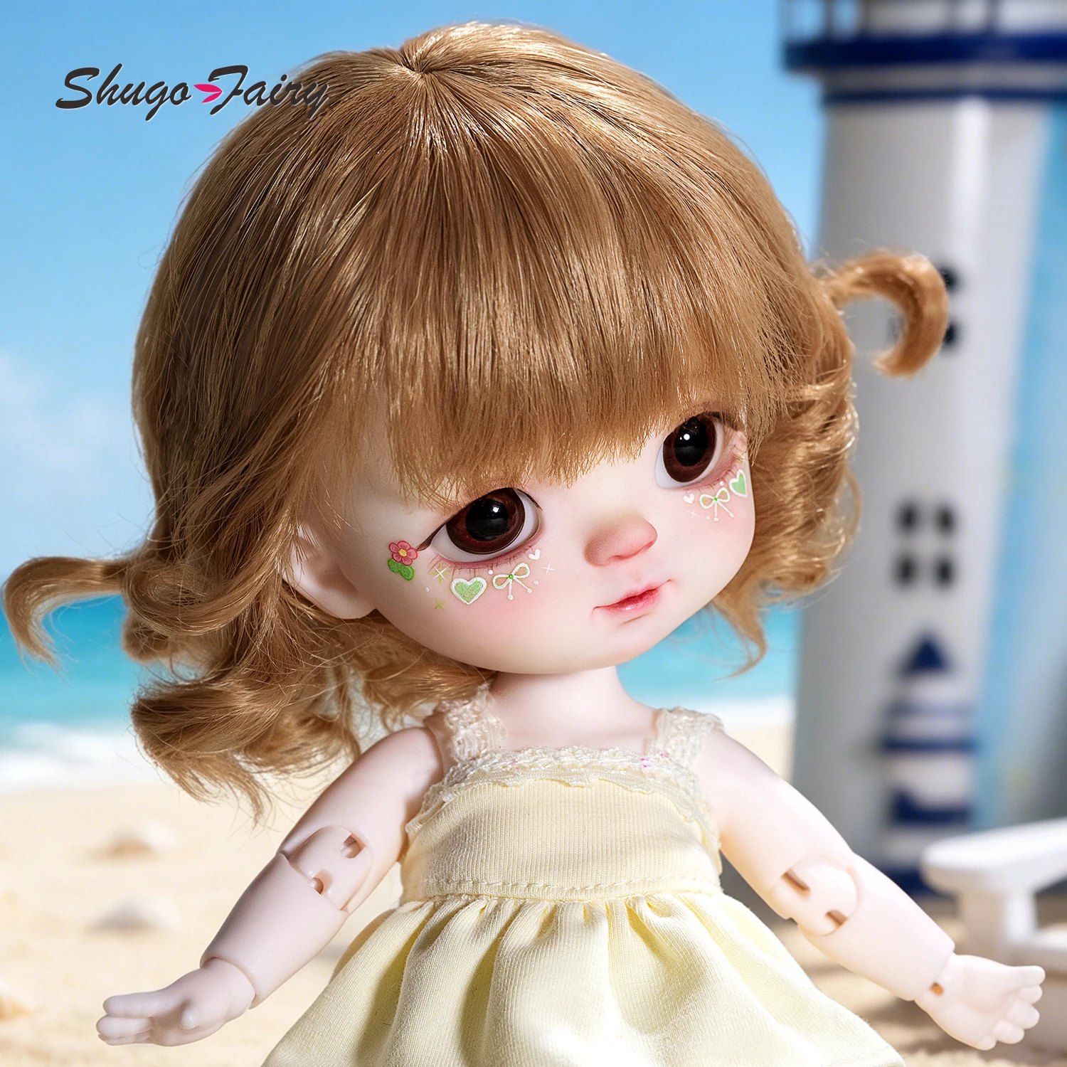 

ShugaFairy Waffle A/B 1/6 BJD FullSet Pressed-Lips Smile Big Head Twin Sister Summer Beach Candy Color Resin Ball Jointed Doll