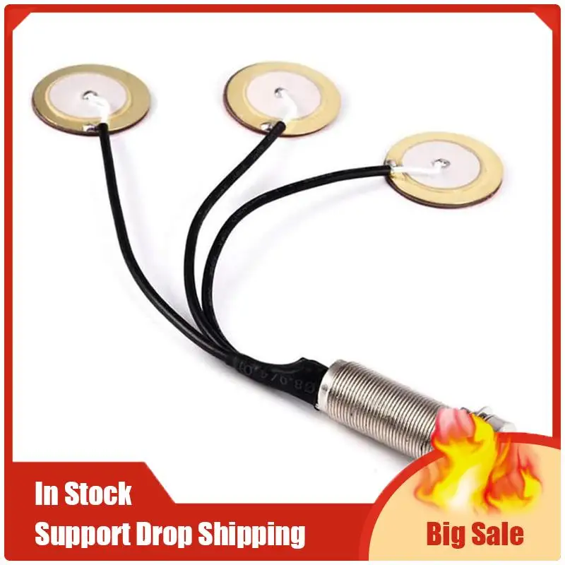 A35F New Guitar Pickup Transducer Self-Adhesive Piezo 3 In 1 Contact Microphone Acoustic Pickup Preamp 1/4 Inch