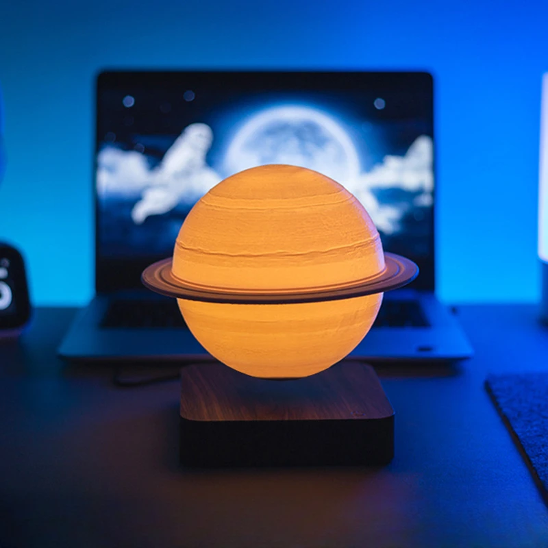 Technology Creative Magnetic Levitation Saturn Lamp 18cm Bedroom Atmosphere Tricolor Lamp Desktop Decorations Ornaments Gifts