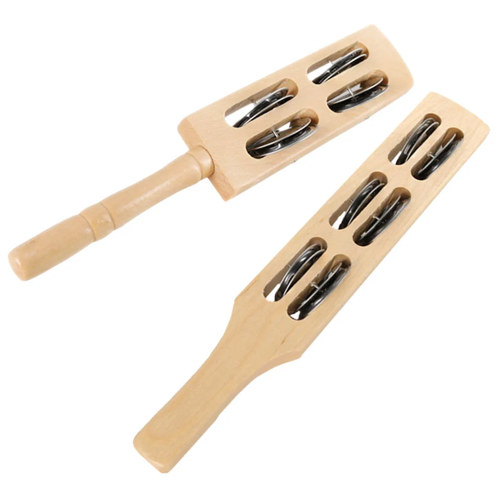 

2Pcs Wooden Jingle Hand Bells Musical Educational Instrument Percussion Shaker Rhythm Sticks for Hand Eye Coordination