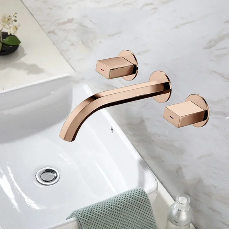 

Bathroom basin faucet brushed gold Bathroom Rose Gold Tap Widespread Black Basin Mixer Hot Cold shower room sink Faucet