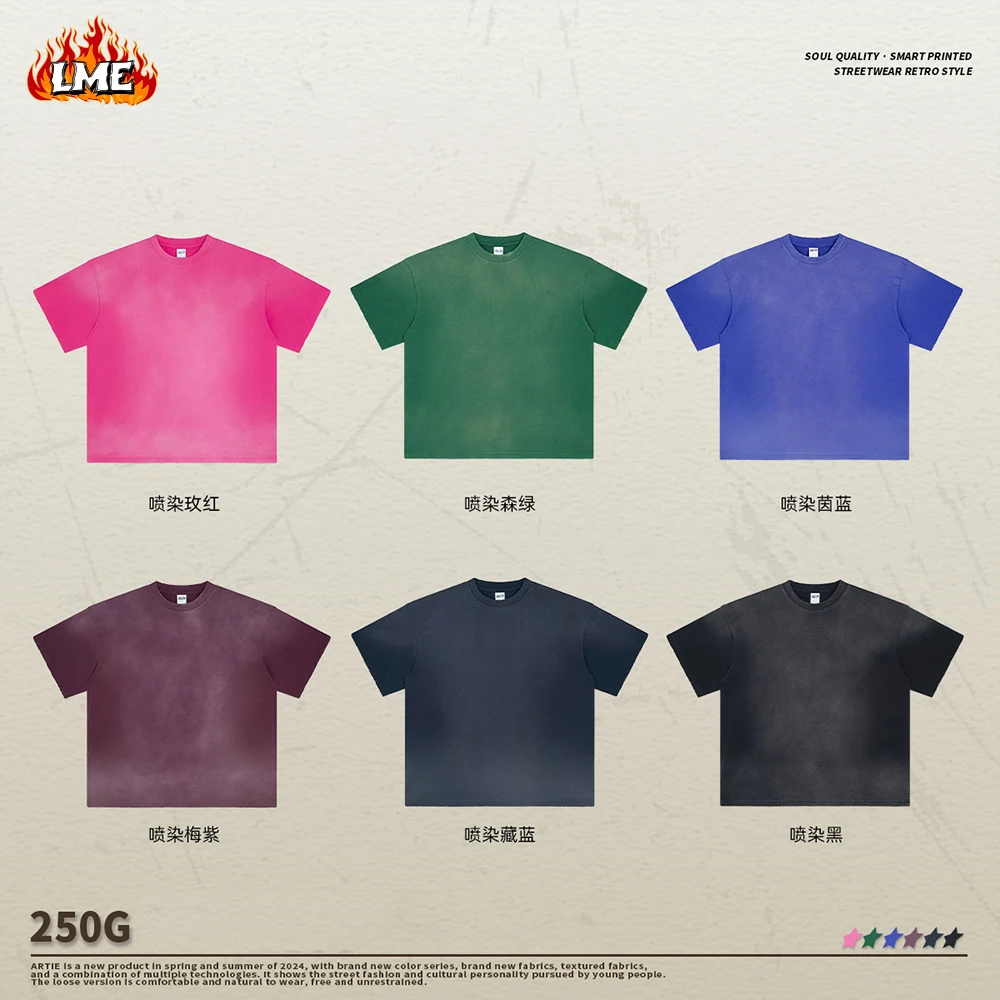Custom Make Your Own Printing Dropshoulder Oversized Vintage Spray Dyeing Distressed 250GSM 100% Cotton T Shirt For Men Unisex
