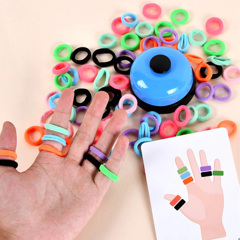 Fingers Ring Game Elastic Bands Color Cognition Think Training Battle Table Game with Card Kids Montessori Early Educational Toy