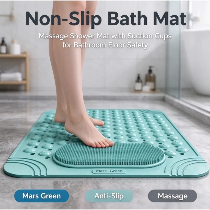 Stocking Stuffers Christmas Gift Light Blue Non‑Slip PVC Shower Bath Mat 0.8cm Thick Massage Nubs Dot Pattern Safety Bathroom