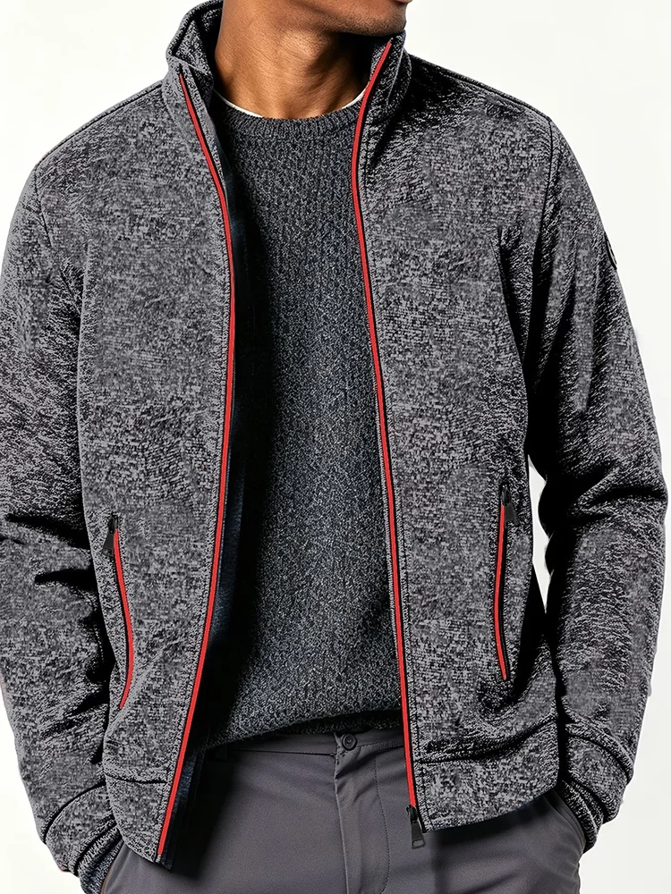 Herren-Sweatshirt-Jacke mit Reißverschluss, Stehkragen, winddicht, modisch, schlichter Stil, Streetwear, weicher Stoff, Freizeitkleidung, Herrenjacke. – Detail 5