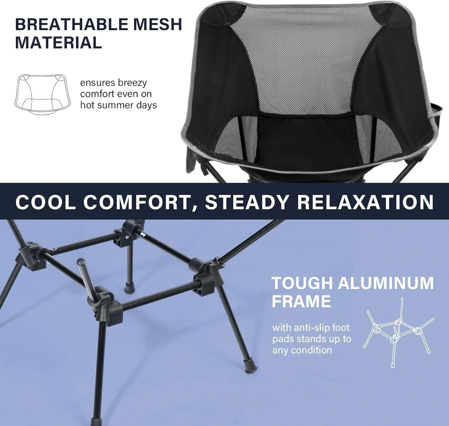 Lightweight Camping Chair,Camping Chair for Adults, Height Adjustable High-Back Folding Camping Chair view 5