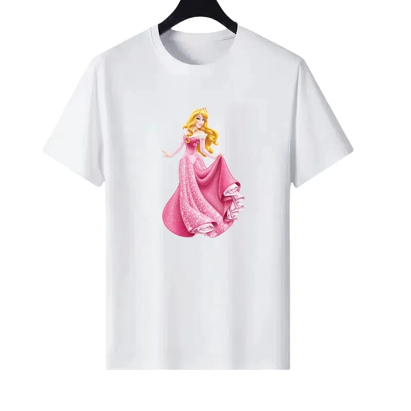 

Disney Princess Pattern Woman Casual Round Neck Parent-child Clothing Loose Tops Ladies Cheap Short Sleeves T-Shirt Sweatshirts