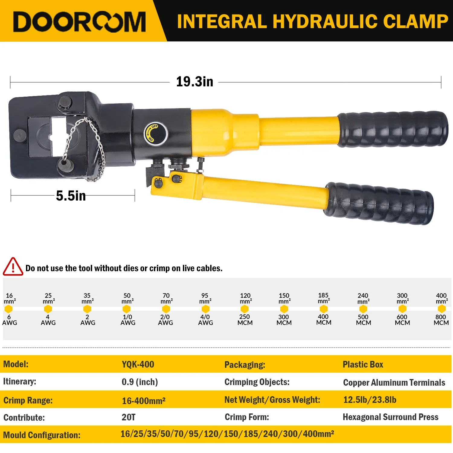 YQK400 Series Hydraulic Pex Pipe Aluminum Plastic Pipe Tube Crimping Tool Wire Crimp Lug Pliers Wire Clamp Cable Lug Press Tool