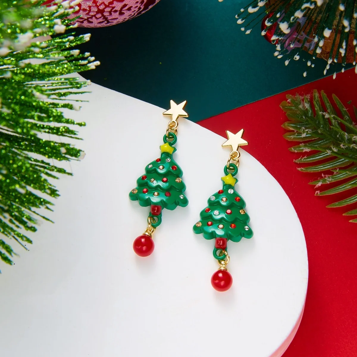 Niedliche, zwinkernde Weihnachtsmann-Ohrringe mit Bart für Damen, Cartoon-Lebkuchen-Weihnachtsbaum-Schleifen-Glühbirnen-Ohrringe, Schmuck – Detail 27