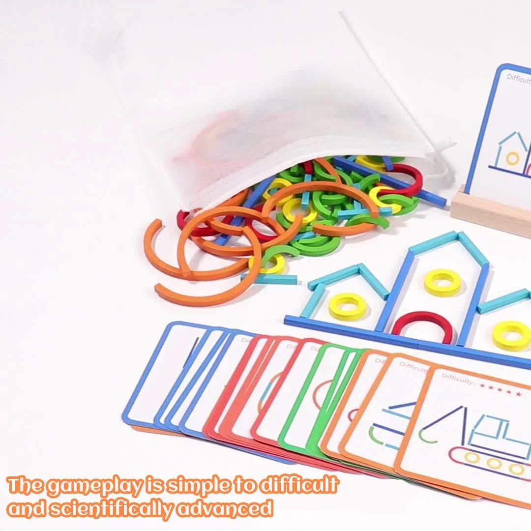 Giocattolo Montessori per bambini Bastoni e anelli creativi in legno Puzzle Gioco di intelligenza Giochi di pensiero logico Giocattoli educativi per bambini