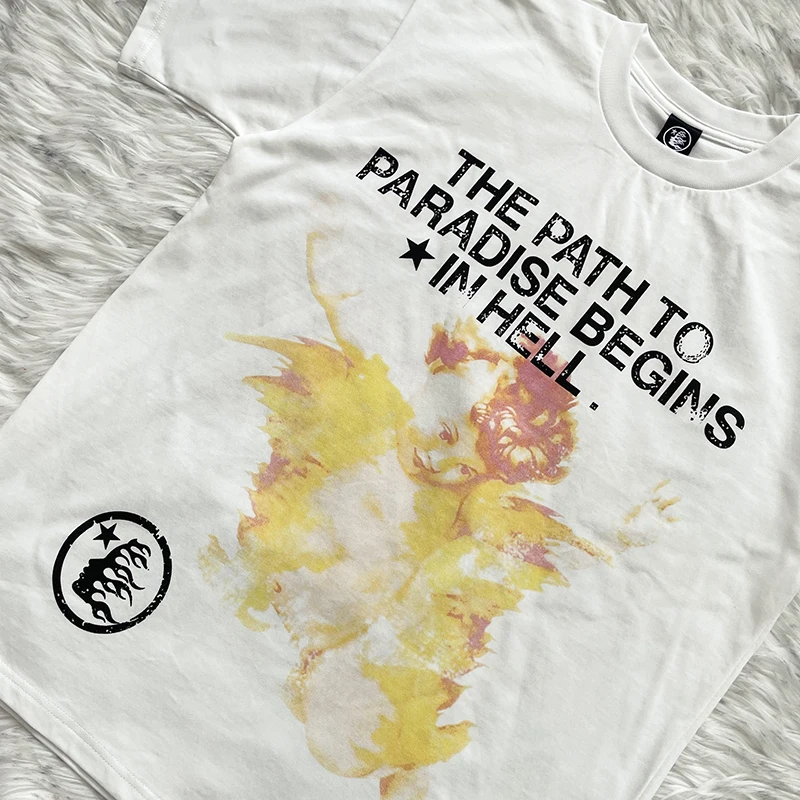 Pure Cotton Short Sleeve T-Shirt Hellstar Studios UV Angel Tee round Neck Print Youth Fashion Summer Casual Standard Fit view 2