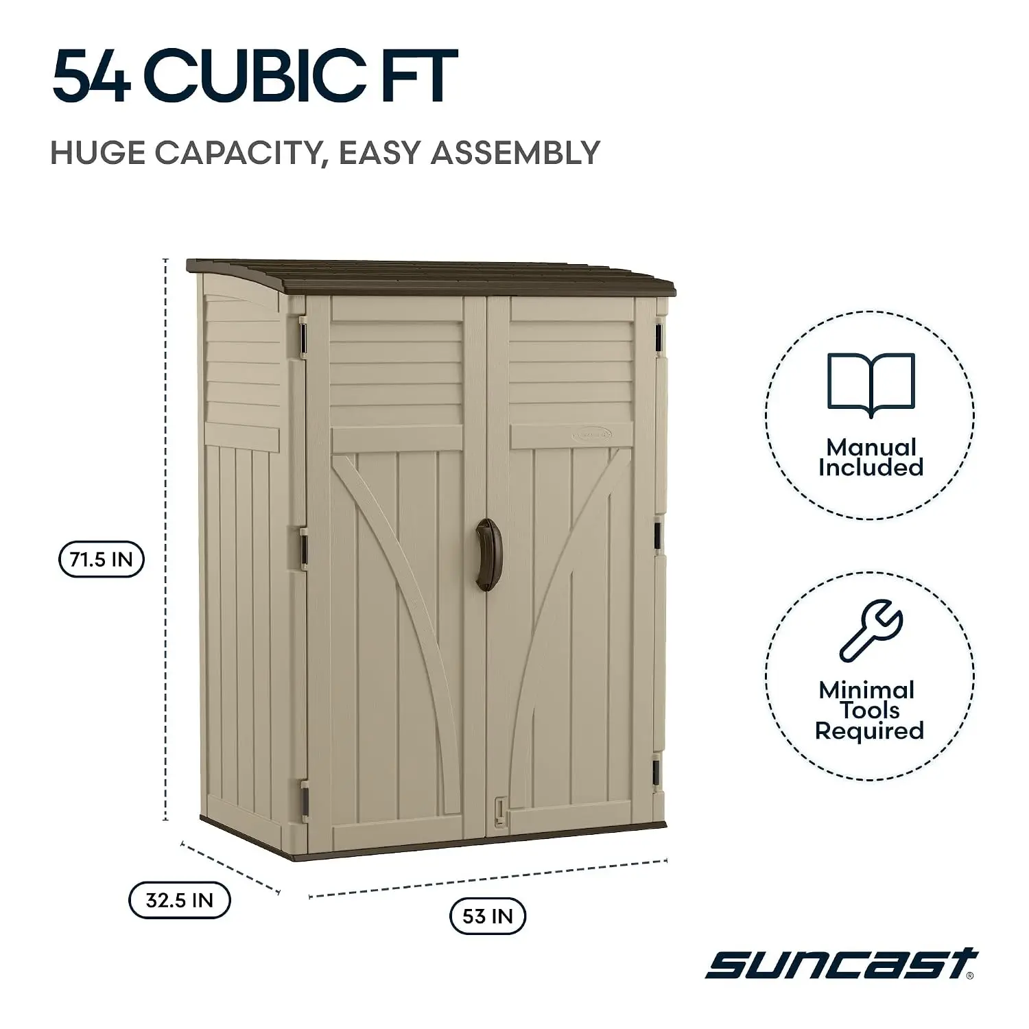 Outdoor Storage Shed Vertical Resin Cabinet Weatherproof Multi-Wall Patio Garden Tool Equipment 54 cu ft, Customized