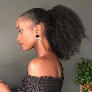 Extension de queue de cheval synthétique Afro bouffante avec cordon de serrage pour femmes noires, chignon court Afro bouclé avec cordon de serrage