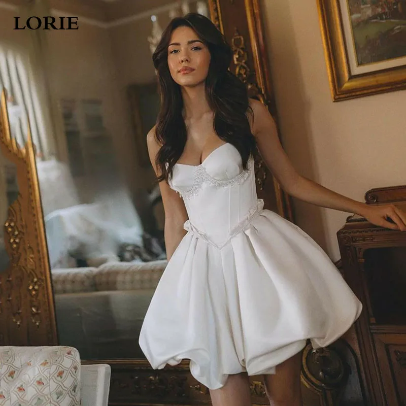 

LORIE Sweetheart Neck Short Wedding Dresses A Line Satin Mini Bride Dress Girls Wedding Gowns 2024