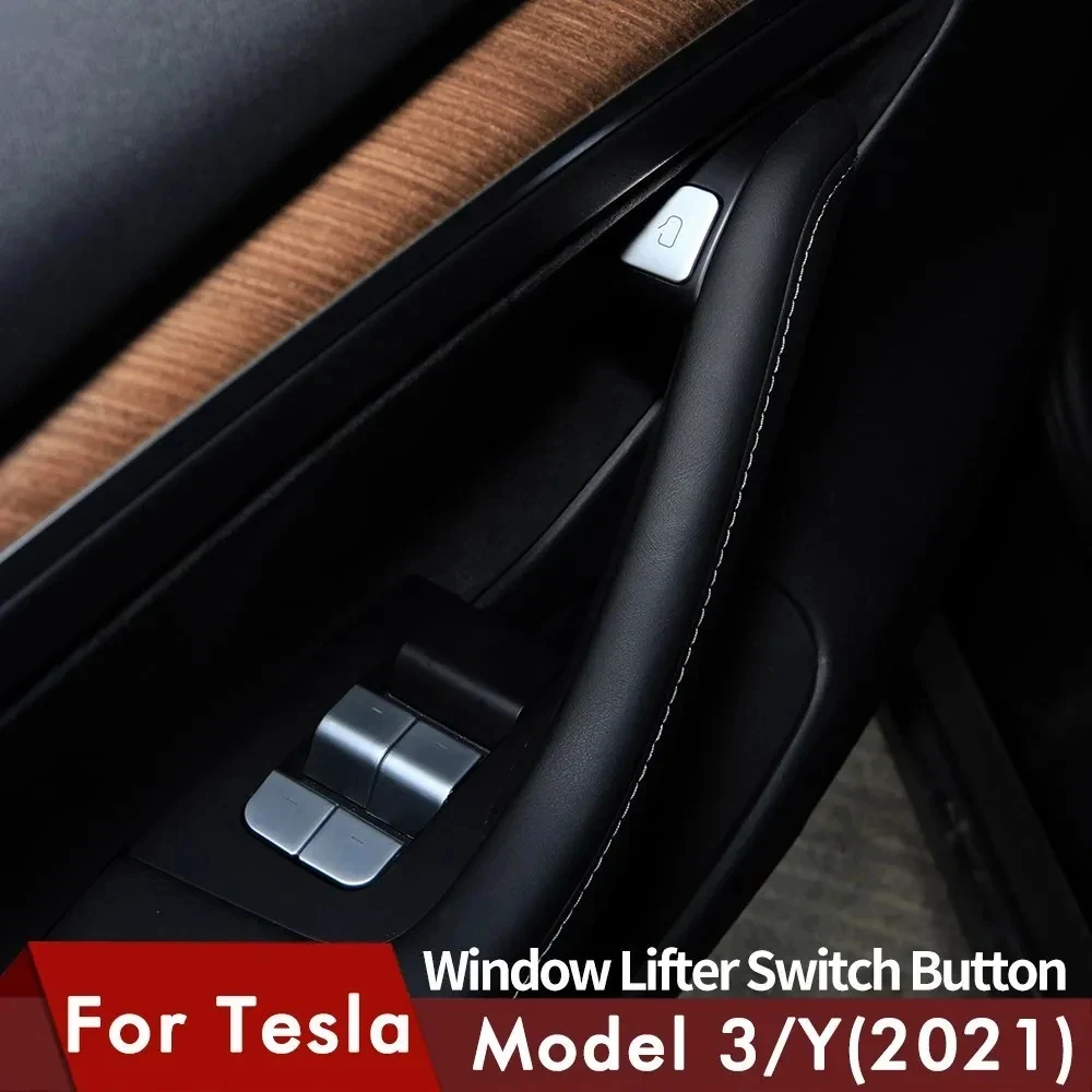 Pegatina de botón para interruptor de elevación de ventana de coche, accesorio Interior para Tesla Model 3 y 2022, modelo Y 2023