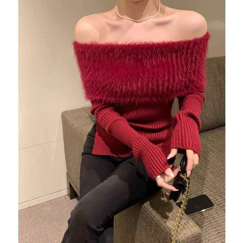 

Solid Off Shoulder Elegant Long Sleeve Tops 2024 Slim Sexy Cropped T Shirt Women Autumn Y2k Clothing Skinny Top LX28