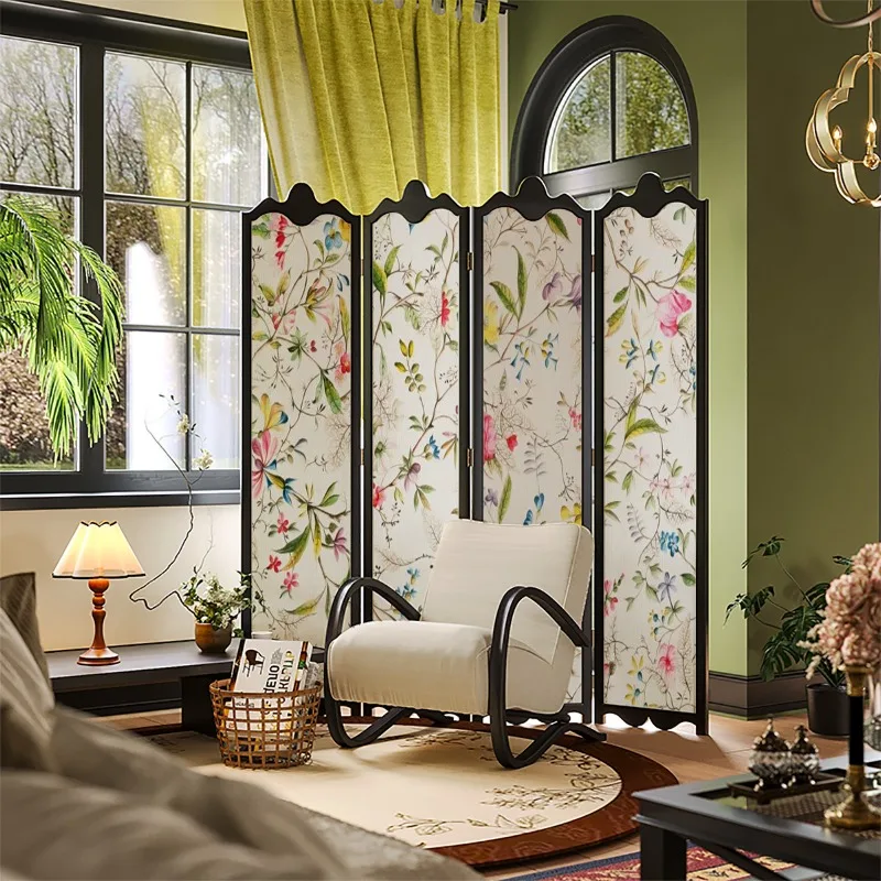American folding screen partition living room office solid wood cover decorative porch small floral movable folding screen