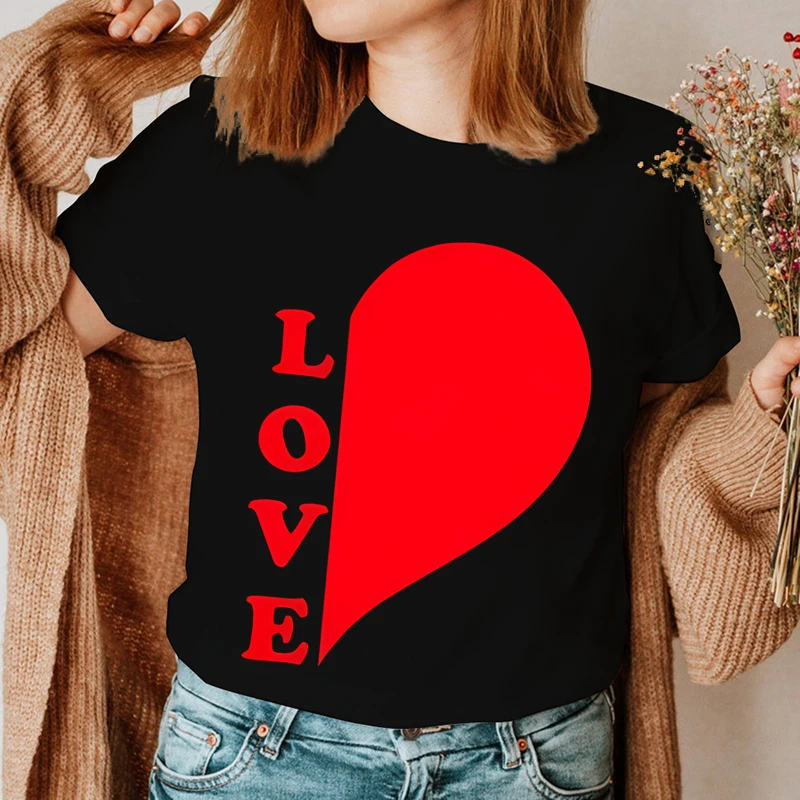 Love Letter Couples T Shirt Heart Graphics Couple Tshirt Summer Fashion Woman T-shirt Casual O-Neck Men Tops Lovers Tee Shirt