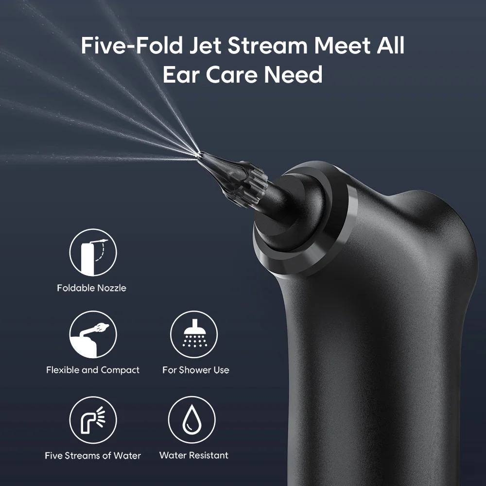 Ear Wax Remover - Hydropower Cleaning with 9 Reusable Tips, Safe Triple Jet Streams, USB Rechargeable Design