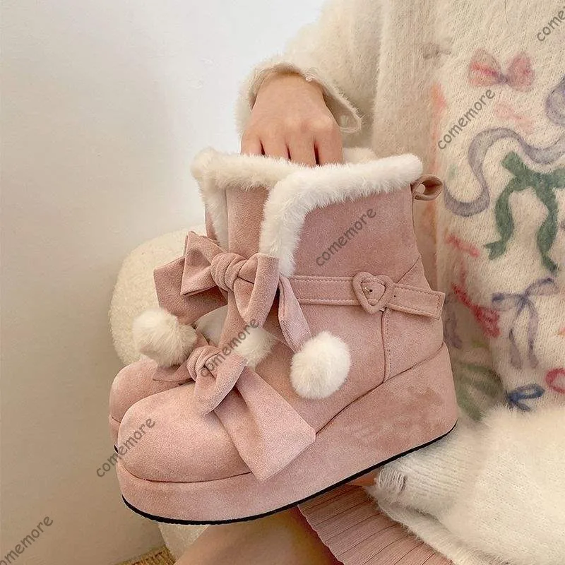 

Comemore Winter Women Warm Plush Snow Boots Comfort Platform High Heels Shoes Fashion Wedges Suede Cotton Short Botas De Mujer