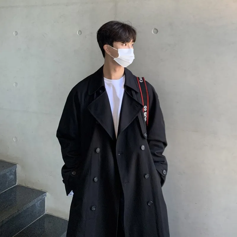 

Over-Knee Men's Long Coat Double-Row Button Loose Casual Sle Korean Trendy Lightweight Maturi Outerwear Autumn Faion