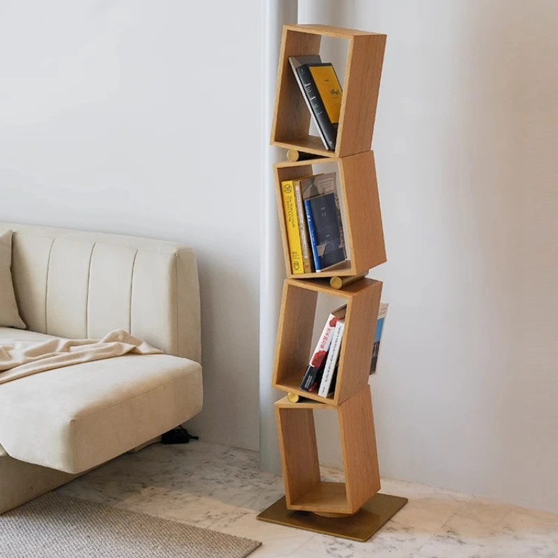 

Pizza bookshelf integrated against the wall solid wood designer, modern simple bedside layered storage rack
