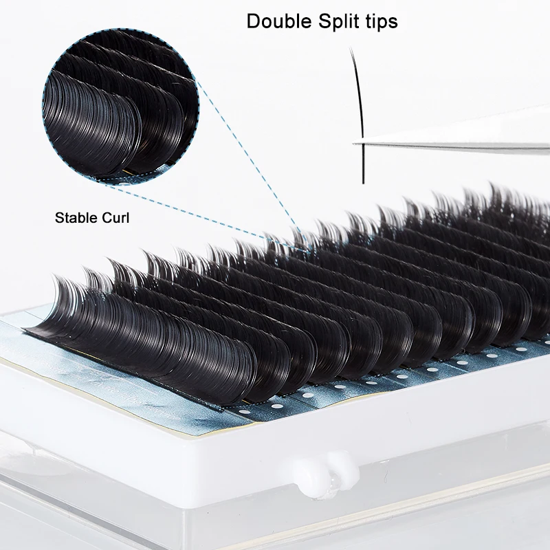 Yelix Flat Ellipse Eyelashes Split Tips B/C/CC/D/D+ Curl Lashes 0.15mm 0.20mm Super Soft Natural Eyelash Extension Supplies