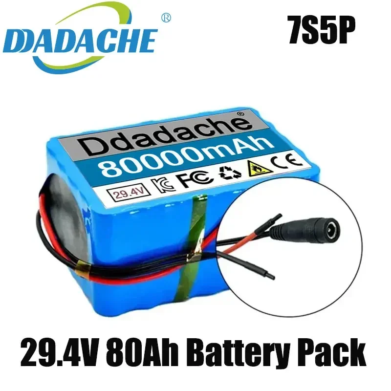 

7S5P 18650 Lithium Battery Pack 24V 80Ah 15A BMS 500W 29.4V 80000mAh for Wheelchair Electric Vehicle Plus 2A Charger