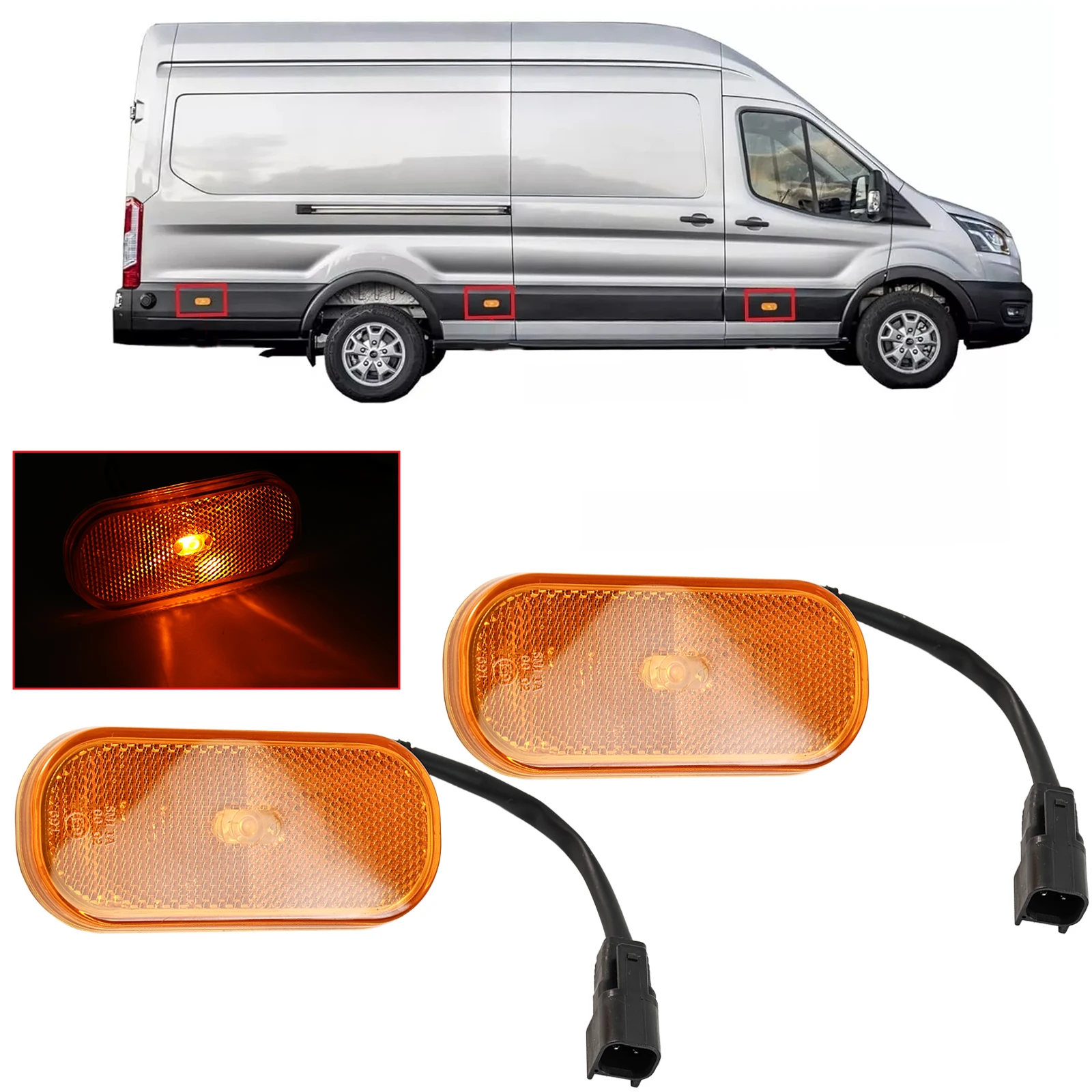 

2pcs For FORD TRANSIT MK8 2014-2020 Side Marker Lights Lamp Lens Replacement BK31-15442-CB