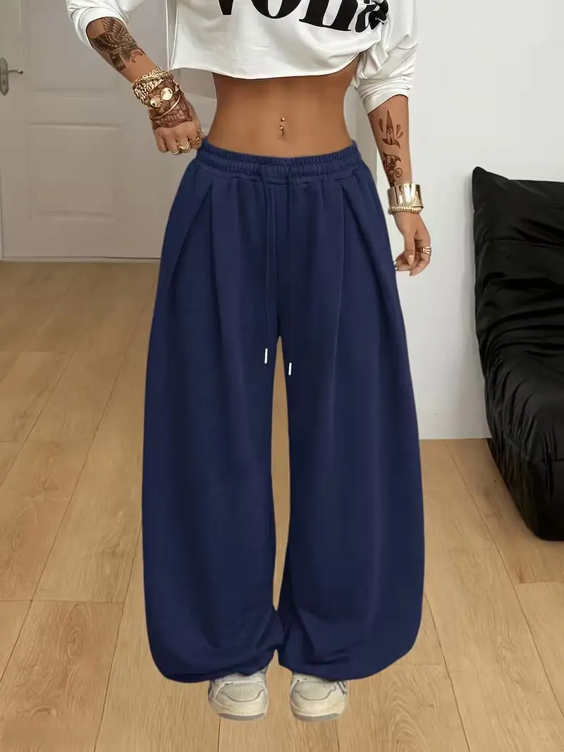 Y2K new Wide Leg Sweatpants Women Streetwear Baggy Oversize Gray Sports Pants High Waist Drawstring Casual Joggers Trousers