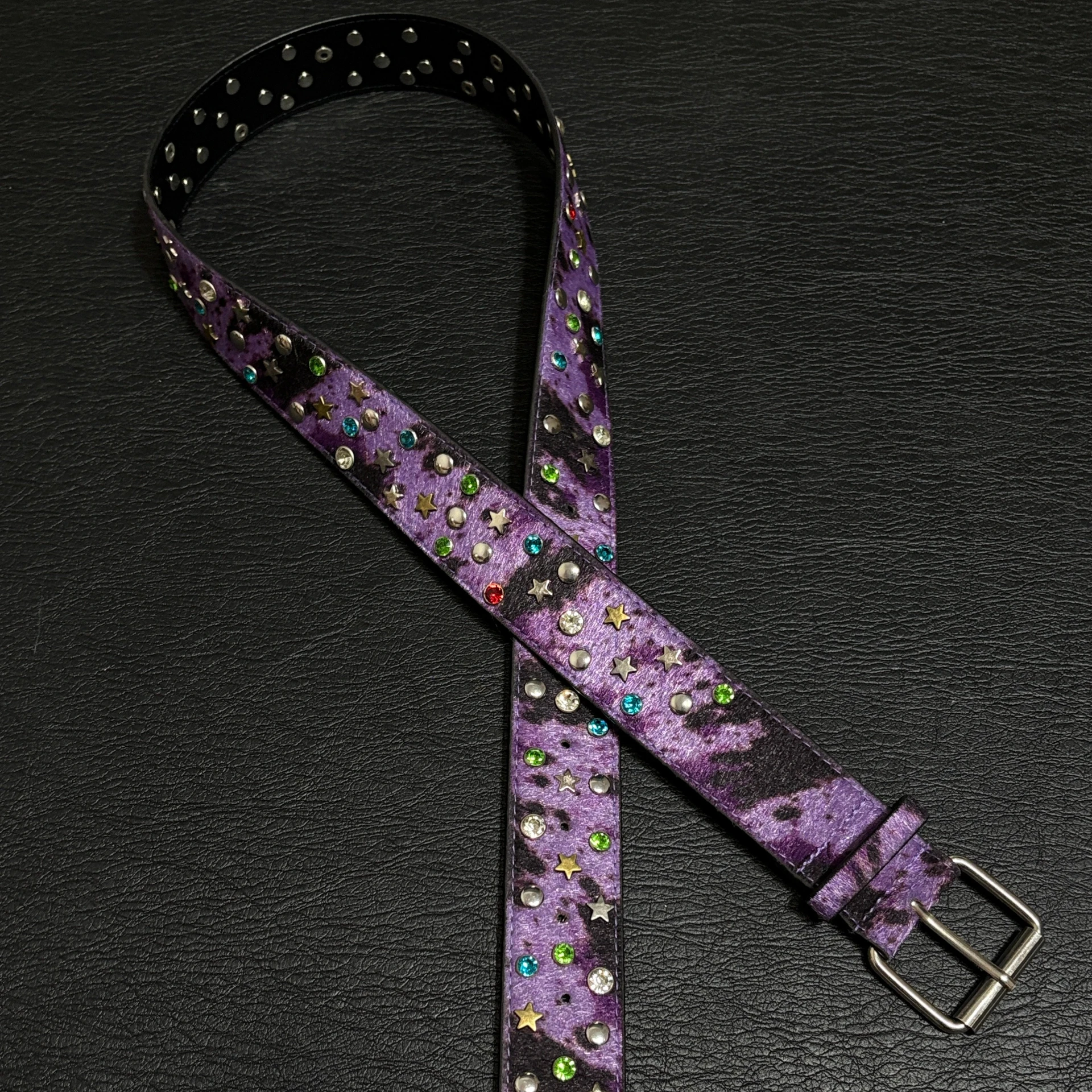 Subculture purple leopard print colored gemstone belt Harajuku original y2k Spicy girl versatile Jeans decorative accessories