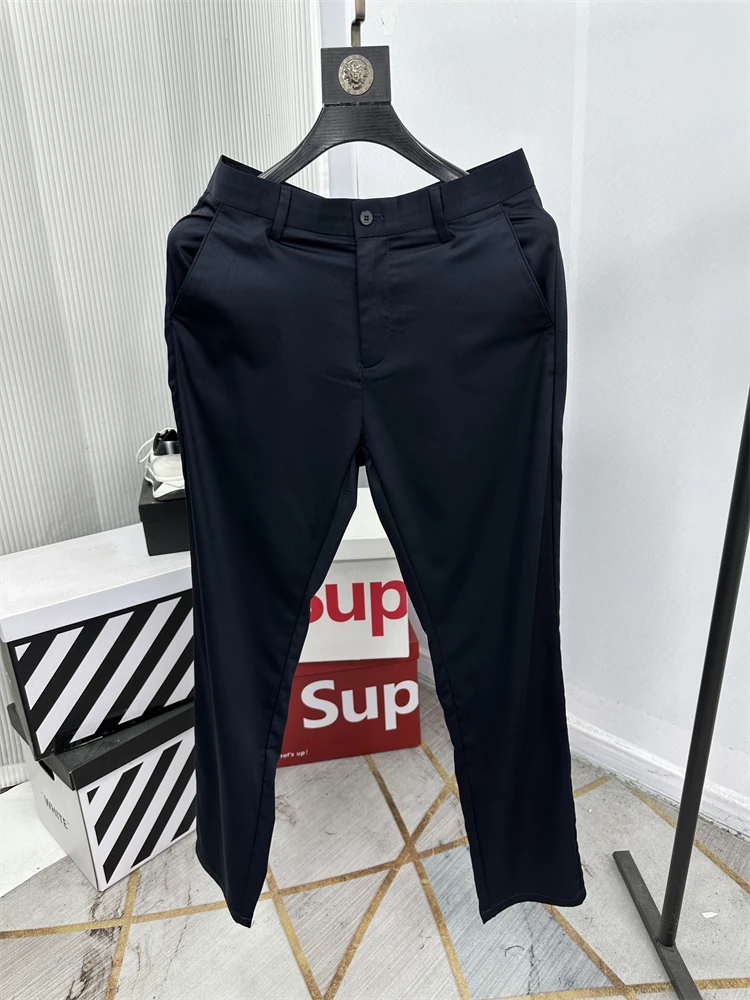 

Silk Blend Casual Men's Long Pants Thin Soft Skin-friendly Breathable Busin Leisure Summer Faion Ci mid Waist Pure Color