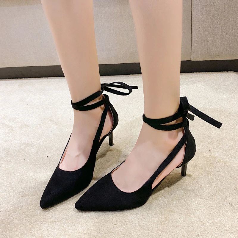 Super High Heel 8CM or Above Black Ladies High Heels 2024 Spring New Ankle Strap Women\'s Pumps Sexy Pointed Toe Party Prom Shoes