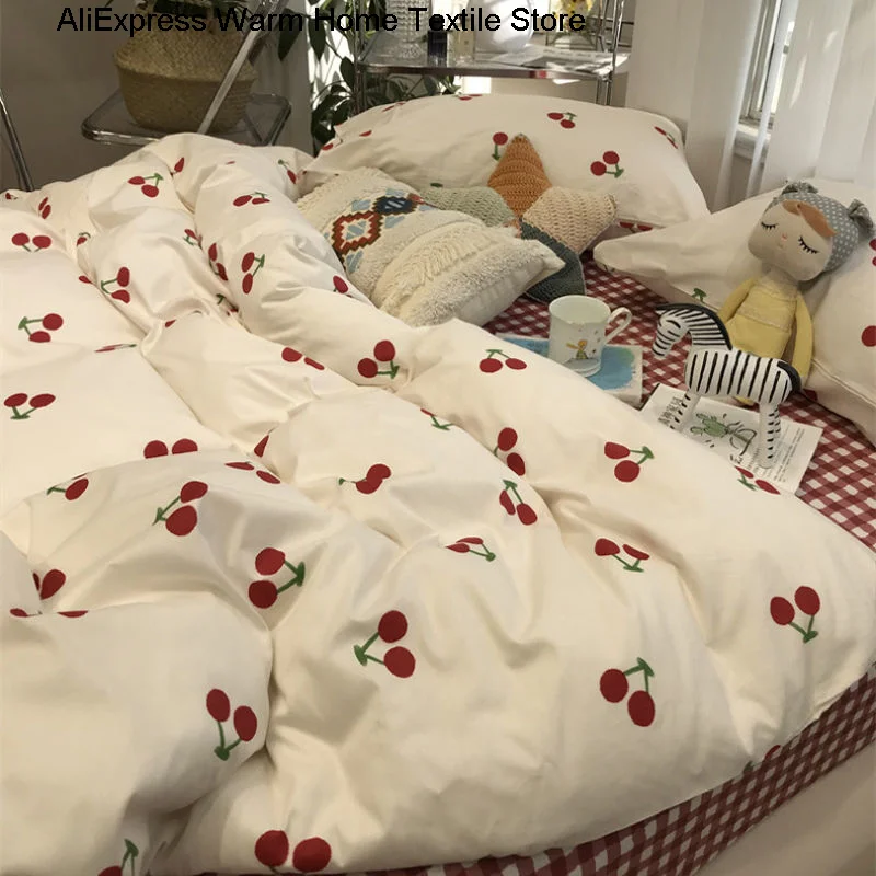 

Simple Red Cherry Bedding Sets Nordic Flower Quilt Cover Single Double Size Bed Linen Adult Girls Quilt Cover Decor Home Textile